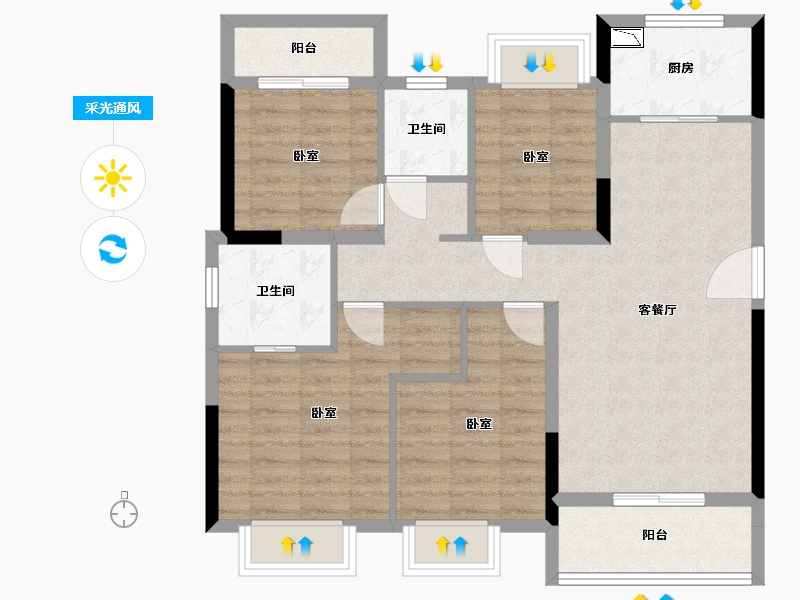 湖北省-武汉市-东原乐见城-90.36-户型库-采光通风