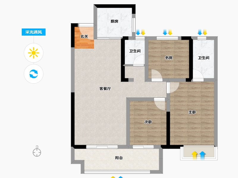 安徽省-宿州市-珍宝岛香缇雅苑-87.99-户型库-采光通风