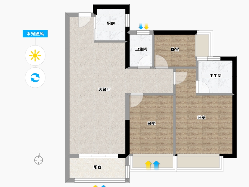 广东省-江门市-美的·樾山府-76.56-户型库-采光通风