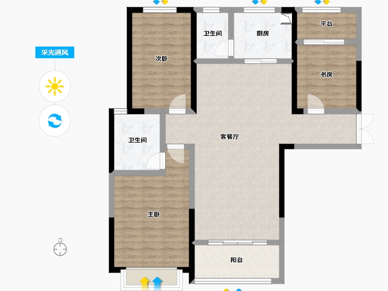 湖南省-湘潭市-东之阳·芙蓉国际-105.26-户型库-采光通风