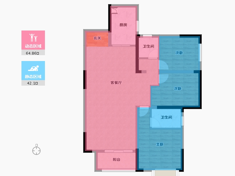 湖南省-长沙市-福晟钱隆公馆-95.85-户型库-动静分区