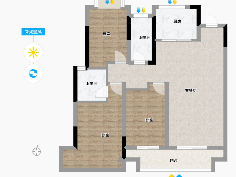 湖北省-武汉市-阳逻万达广场御江-87.00-户型库-采光通风