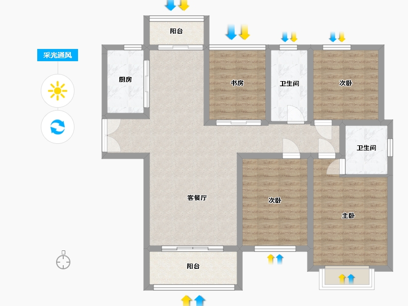 安徽省-蚌埠市-通成紫都顺苑-108.88-户型库-采光通风