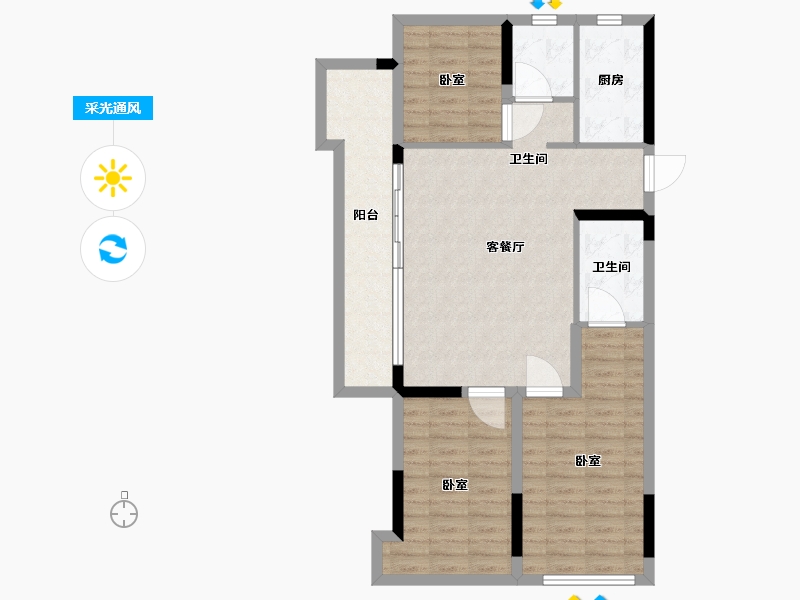 湖北省-武汉市-阳逻万达广场御江-87.00-户型库-采光通风