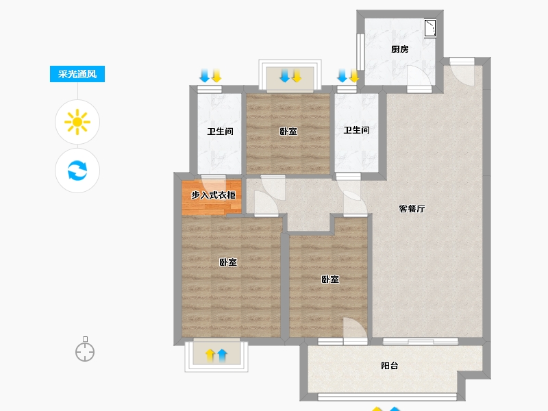 湖北省-武汉市-北辰金地漾时代-83.95-户型库-采光通风