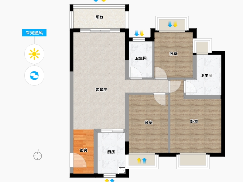 湖南省-长沙市-长沙雅居乐新地-80.93-户型库-采光通风