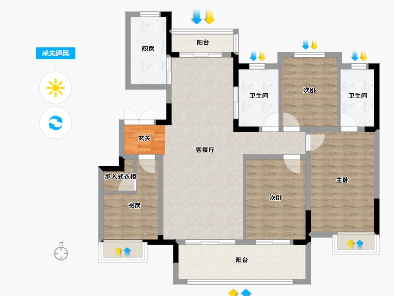 安徽省-宿州市-珍宝岛香缇雅苑-110.99-户型库-采光通风