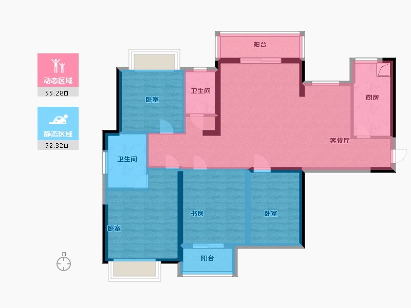 湖北省-武汉市-龙台二期桃源-95.36-户型库-动静分区