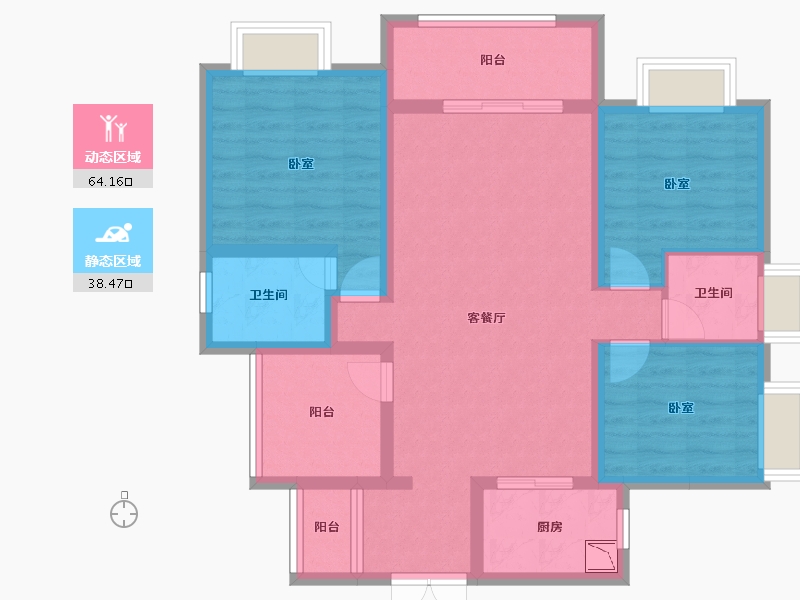 广东省-惠州市-天健阳光花园-90.16-户型库-动静分区