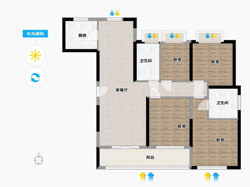 湖北省-武汉市-大华锦绣时代-123.00-户型库-采光通风