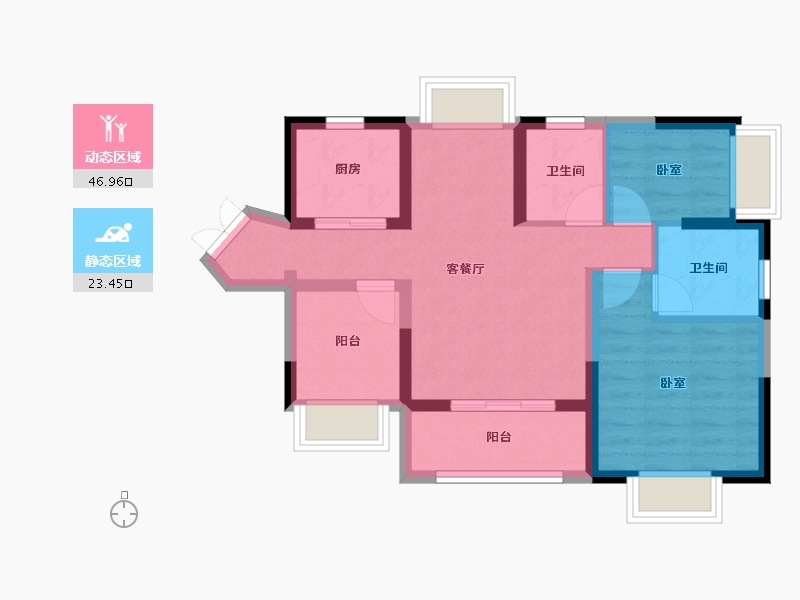 广东省-惠州市-天健阳光花园-61.63-户型库-动静分区