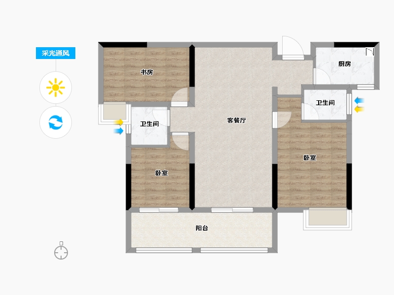 湖北省-孝感市-西岳鑫城-88.70-户型库-采光通风