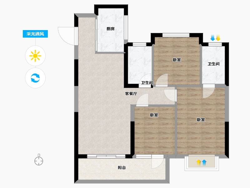 湖北省-武汉市-景瑞清能江南悦-86.00-户型库-采光通风