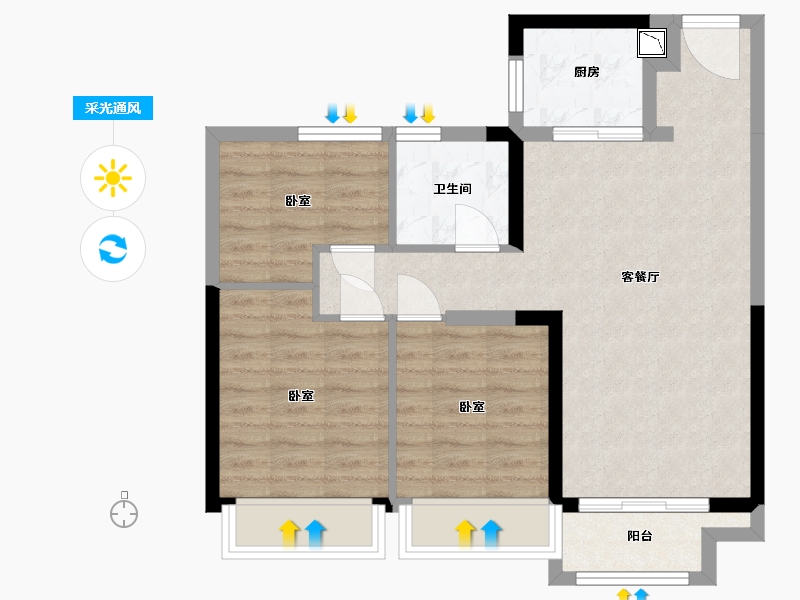 湖北省-武汉市-蓝光雍锦天府-67.96-户型库-采光通风