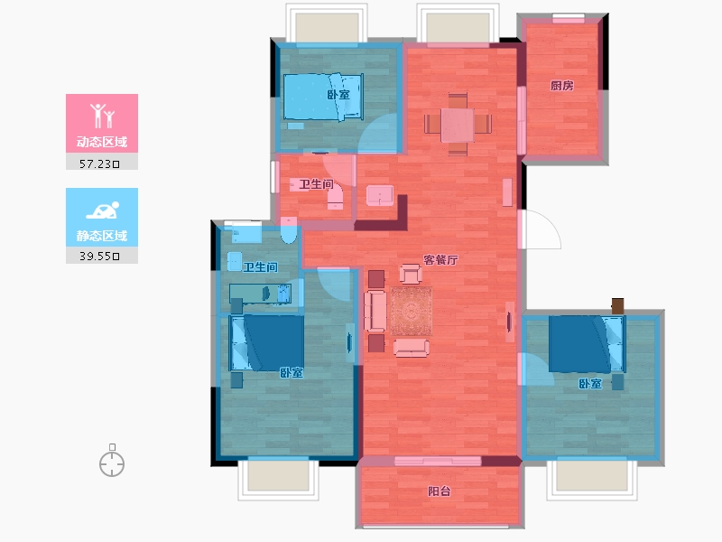 安徽省-安庆市-融创时代宜城-86.44-户型库-动静分区