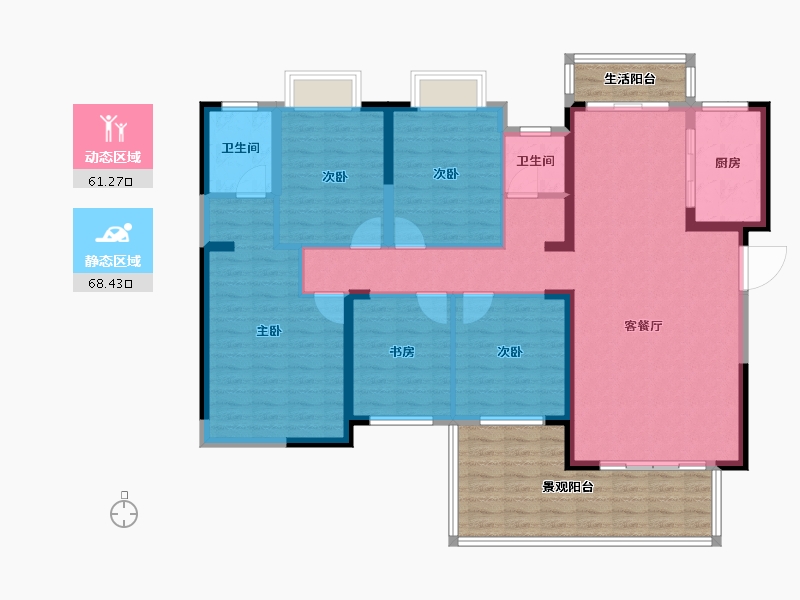 湖南省-长沙市-大汉月亮河畔-136.41-户型库-动静分区