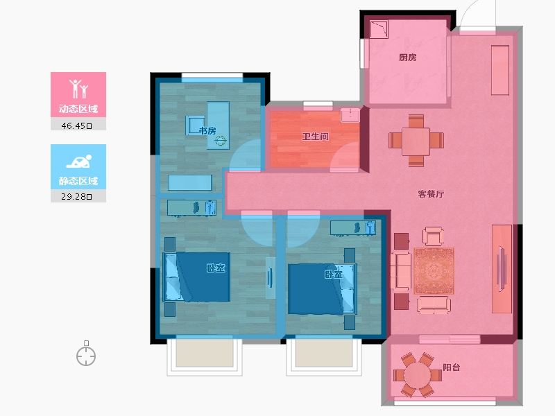 安徽省-安庆市-融创时代宜城-66.59-户型库-动静分区