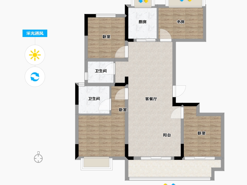 湖北省-武汉市-清能熙悦台-104.36-户型库-采光通风