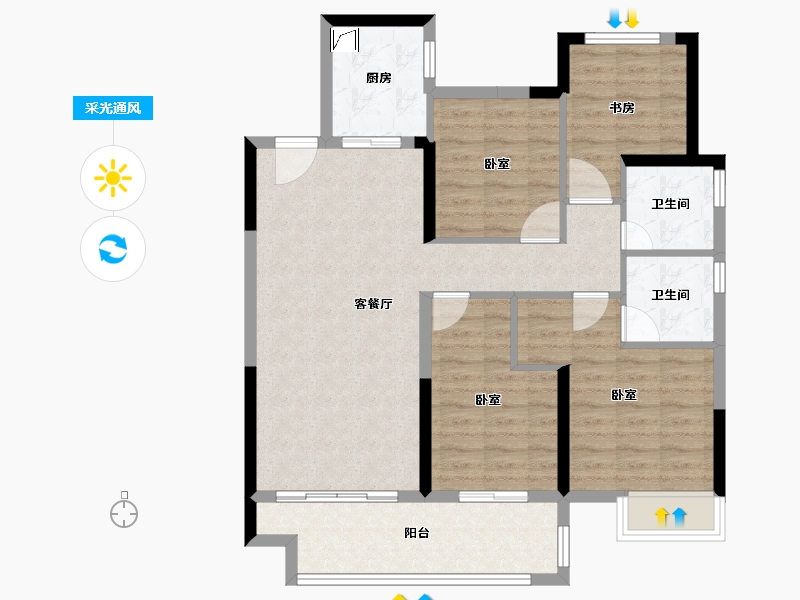 湖南省-长沙市-弘阳时光里-93.94-户型库-采光通风