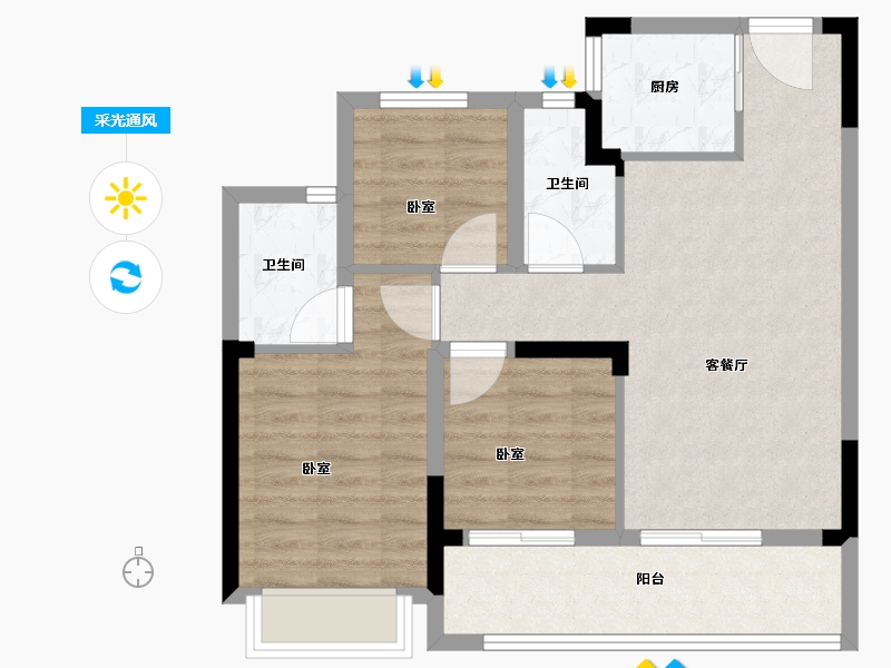 浙江省-绍兴市-城投悦府-70.00-户型库-采光通风