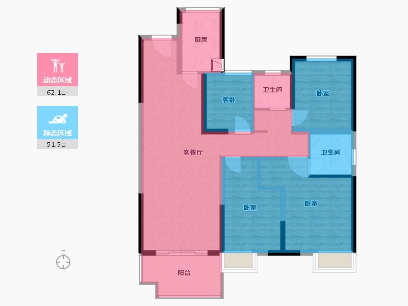 湖北省-黄石市-中乾融 ·龙台-101.61-户型库-动静分区