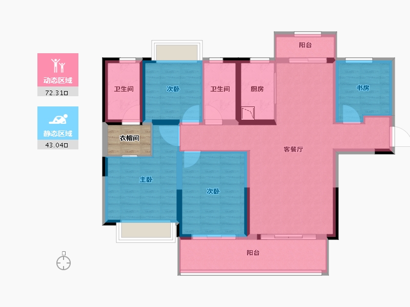 湖南省-长沙市-美的院子-105.32-户型库-动静分区