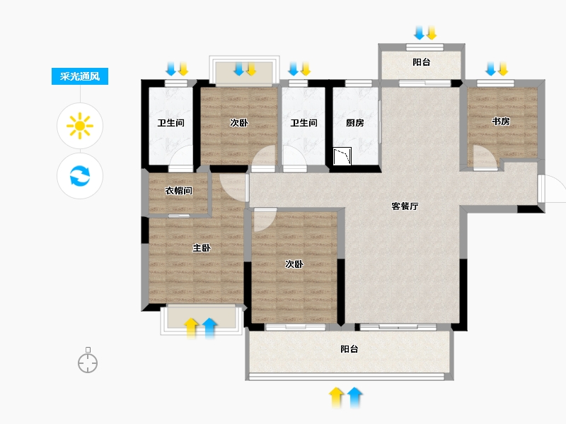 湖南省-长沙市-美的院子-105.32-户型库-采光通风