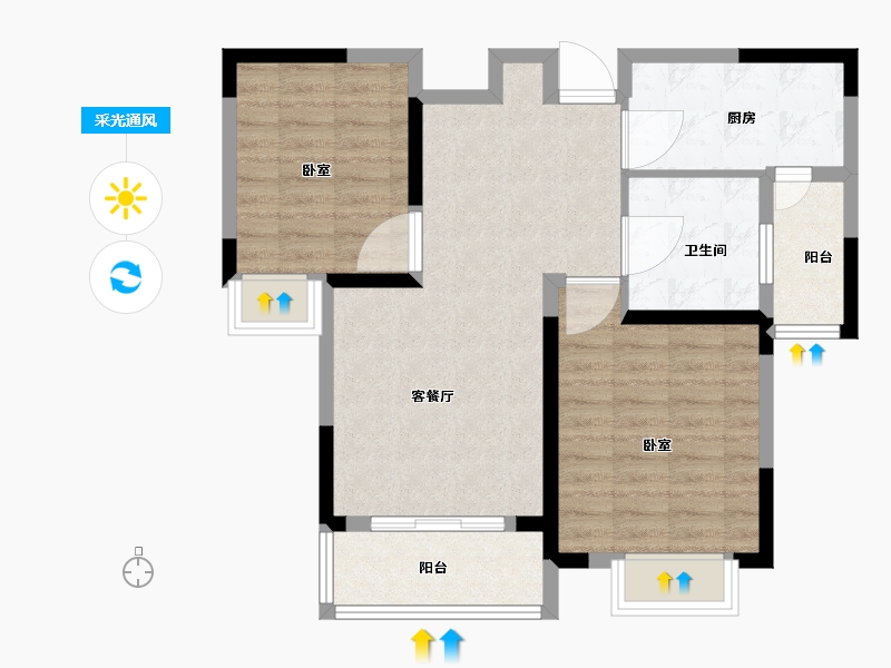 浙江省-绍兴市-合生杭州湾国际新城-74.00-户型库-采光通风