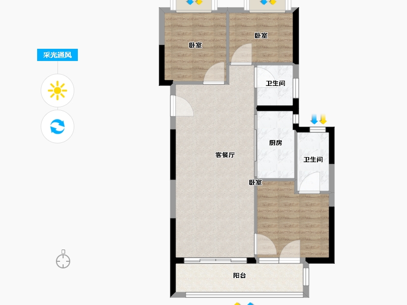 湖北省-武汉市-景瑞清能江南悦-76.00-户型库-采光通风