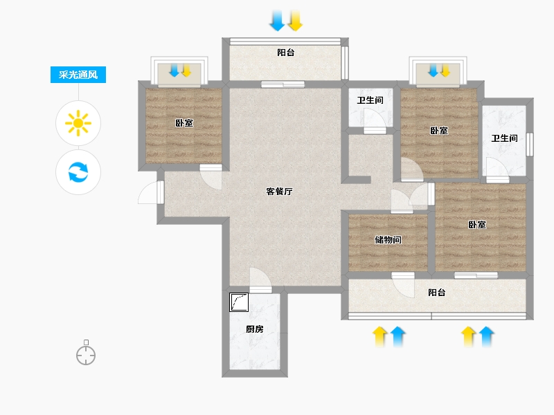 湖南省-株洲市-金轮津桥华府-90.54-户型库-采光通风