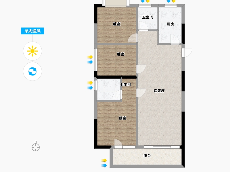 湖北省-武汉市-景瑞清能江南悦-86.00-户型库-采光通风