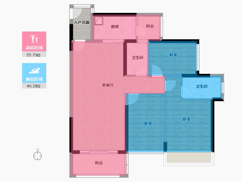 广东省-佛山市-华福熹云水岸-88.86-户型库-动静分区