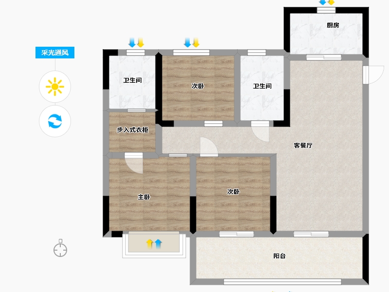 山东省-青岛市-鑫源珺府-84.00-户型库-采光通风