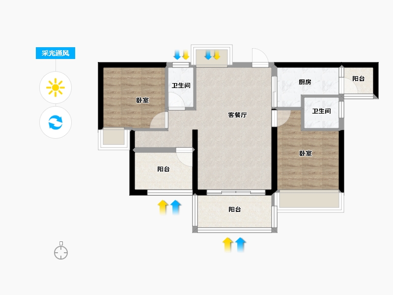 广东省-江门市-碧桂园城市之光-66.37-户型库-采光通风