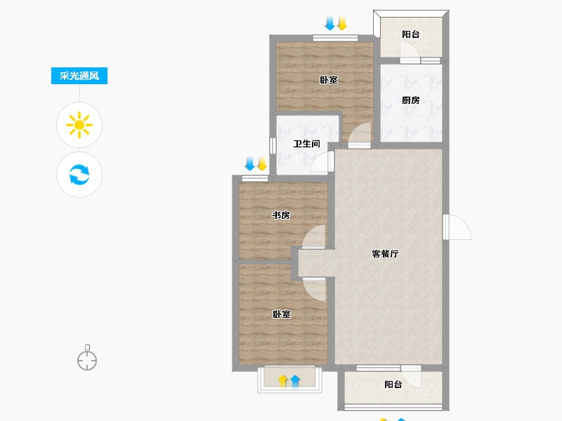 山东省-青岛市-泉源山庄-90.05-户型库-采光通风