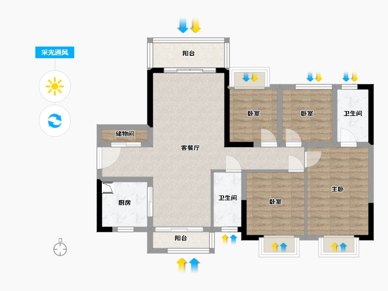 广东省-广州市-金地艺境天成-91.79-户型库-采光通风