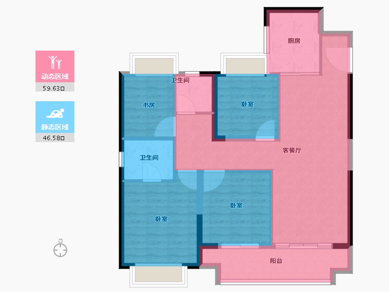 湖南省-长沙市-红星天铂-96.00-户型库-动静分区