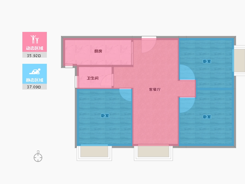 广东省-江门市-金泽公馆-66.60-户型库-动静分区