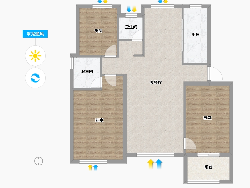 安徽省-黄山市-华通幸福里-95.39-户型库-采光通风