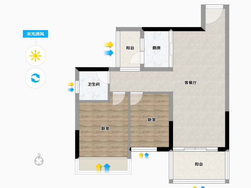 广东省-湛江市-君临蔚蓝海岸-67.03-户型库-采光通风