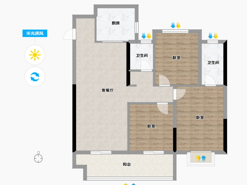 河南省-郑州市-新城·悦隽公馆-100.00-户型库-采光通风