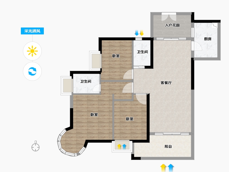 广东省-广州市-粤泰荔湾华府-104.07-户型库-采光通风