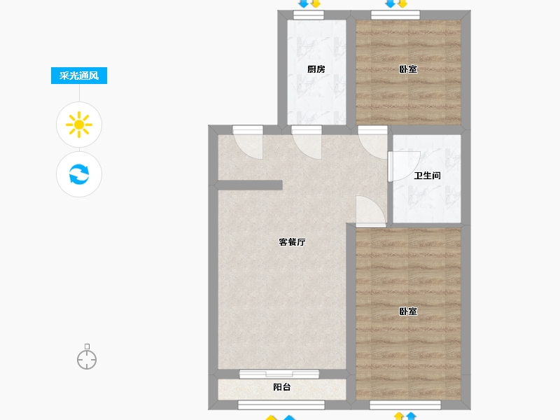 辽宁省-大连市-瀚林府-54.52-户型库-采光通风