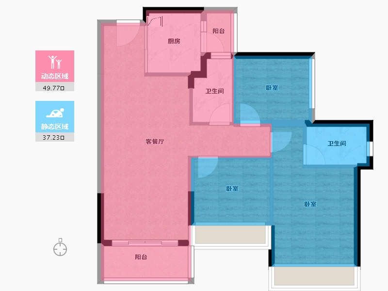 广东省-佛山市-龙光玖悦台-77.58-户型库-动静分区