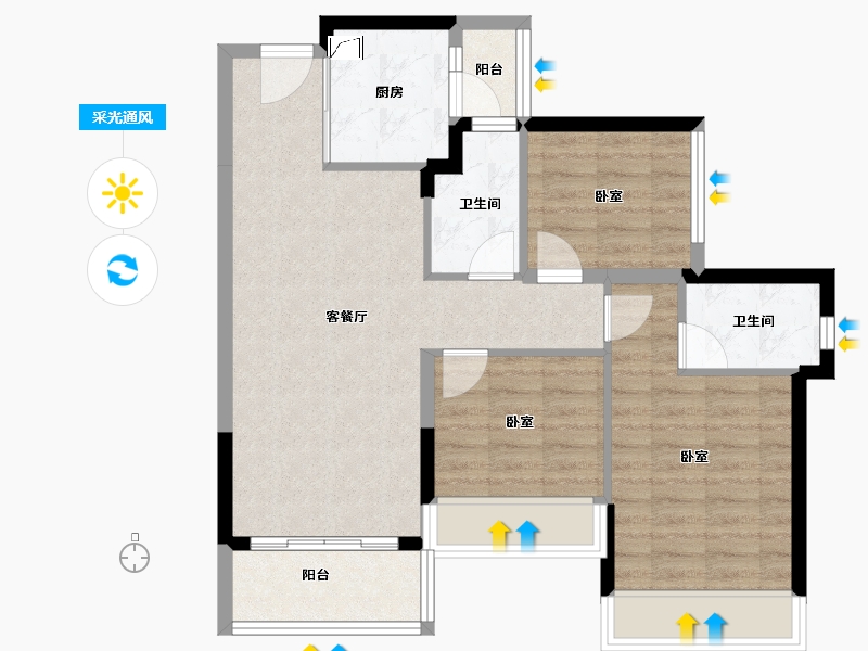 广东省-佛山市-龙光玖悦台-77.58-户型库-采光通风