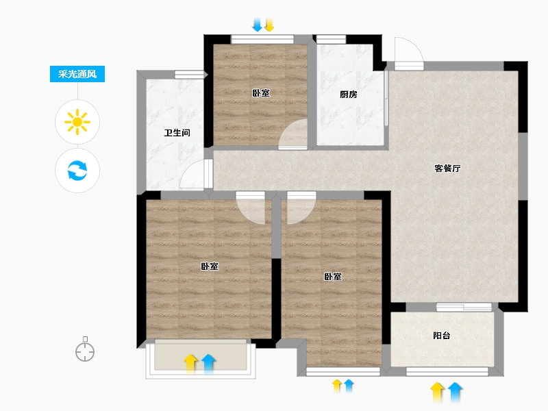 浙江省-宁波市-金地·风华大境-75.99-户型库-采光通风