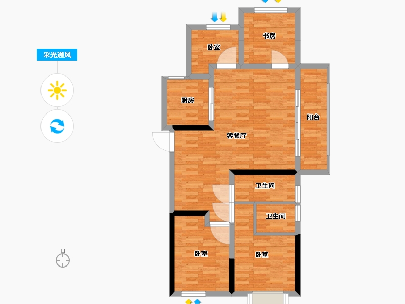 河南省-郑州市-康桥未来公元-77.45-户型库-采光通风