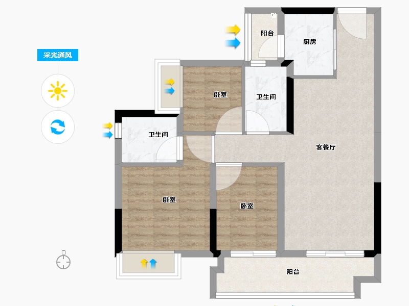 广东省-江门市-敏捷翡翠华府-76.00-户型库-采光通风