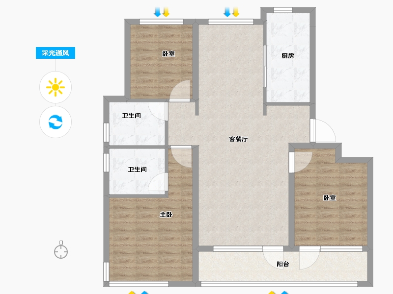 山东省-青岛市-融创影都壹號Ⅱ-98.96-户型库-采光通风