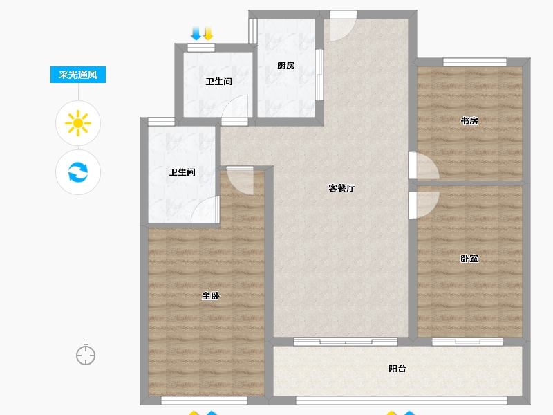 安徽省-黄山市-金瓯徽府-104.11-户型库-采光通风